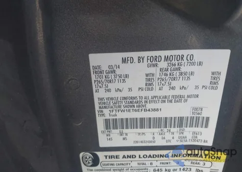 2014 Ford F-150 Xlt from USA, damaged, VIN 1FTFW1ET6EFB43881